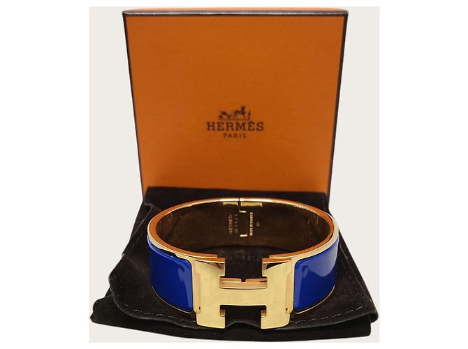 Hermès Pulseira Click Clack Azul Cobalto e Ouro - vista 5