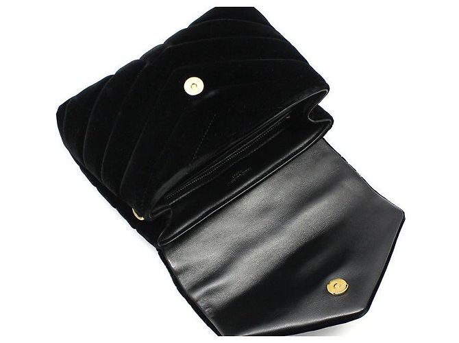 Saint Laurent Borsa a tracolla Lulu Toy in scamosciato nero e metallo dorato con monogramma - vista 4