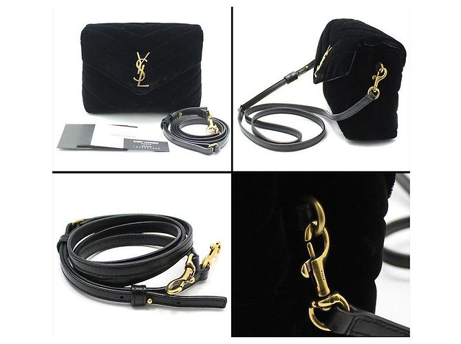 Saint Laurent Borsa a tracolla Lulu Toy in scamosciato nero e metallo dorato con monogramma - vista 7