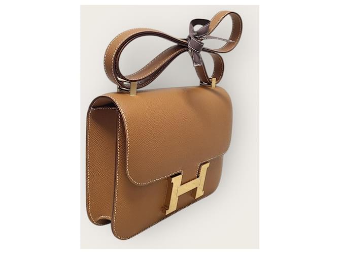 Hermès Borsa a Spalla Constance Marrone Oro - vista 2