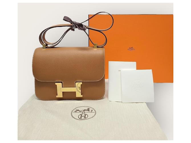 Hermès Borsa a Spalla Constance Marrone Oro - vista 7