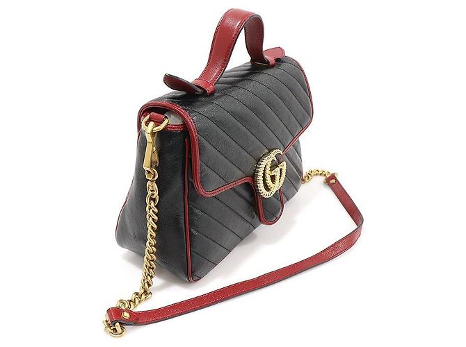 Gucci Borsa a mano Matelassé nero e rosso con catena dorata GG Marmont Small - vista 2