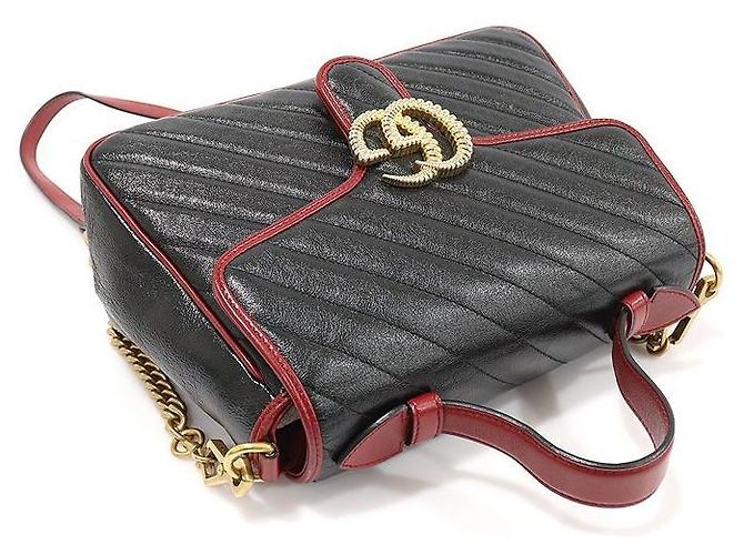 Gucci Borsa a mano Matelassé nero e rosso con catena dorata GG Marmont Small - vista 3