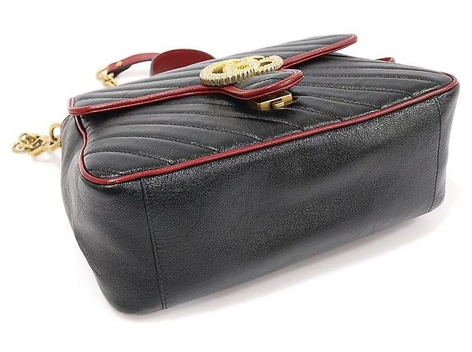 Gucci Borsa a mano Matelassé nero e rosso con catena dorata GG Marmont Small - vista 4