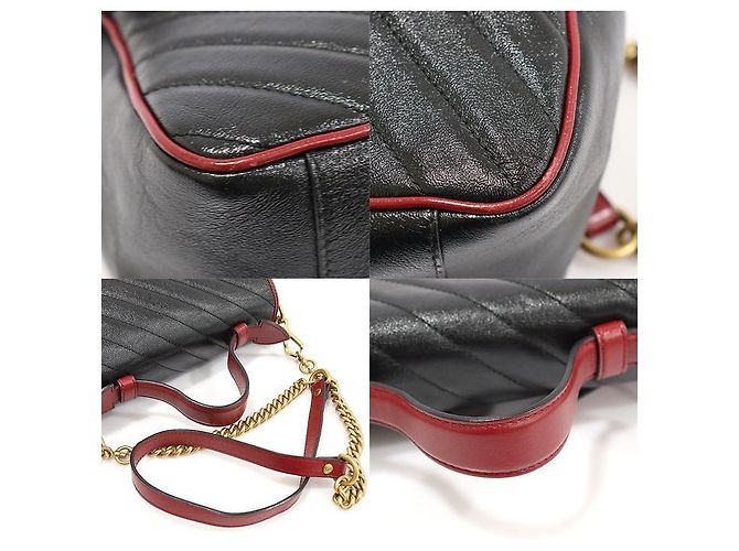 Gucci Borsa a mano Matelassé nero e rosso con catena dorata GG Marmont Small - vista 6