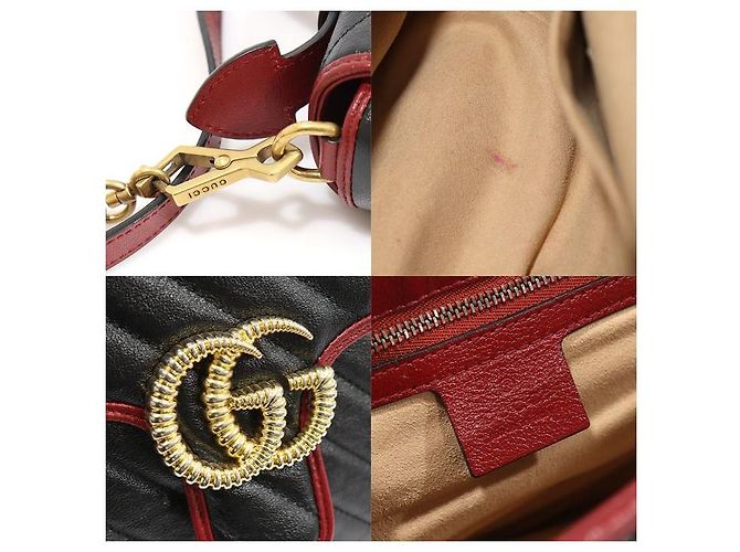 Gucci Borsa a mano Matelassé nero e rosso con catena dorata GG Marmont Small - vista 7