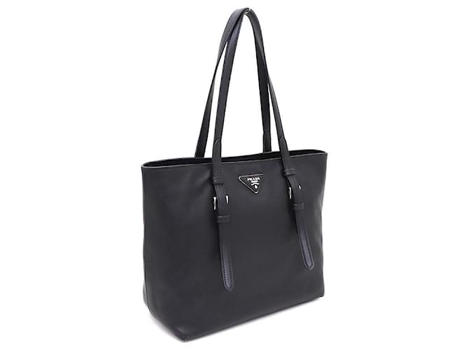 Prada Borsa Shopper Saffiano con logo argento Nero - vista 2