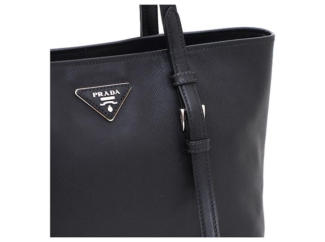 Prada Borsa Shopper Saffiano con logo argento Nero - vista 6