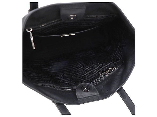 Prada Borsa Shopper Saffiano con logo argento Nero - vista 9