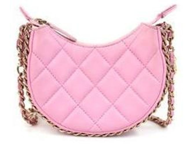Chanel Mini bolsa transversal meia-lua em couro rosa - vista 4