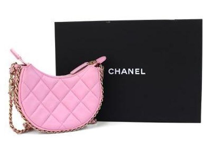 Chanel Mini bolsa transversal meia-lua em couro rosa - vista 6