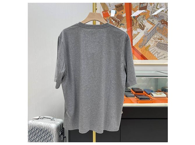 Hermès Cheval Leder Logo Crewneck T-Shirt Grau Braun - Ansicht 5