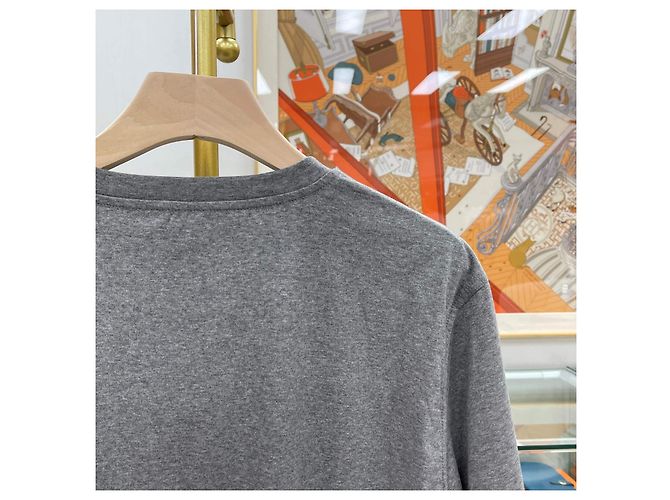 Hermès Cheval Leder Logo Crewneck T-Shirt Grau Braun - Ansicht 6
