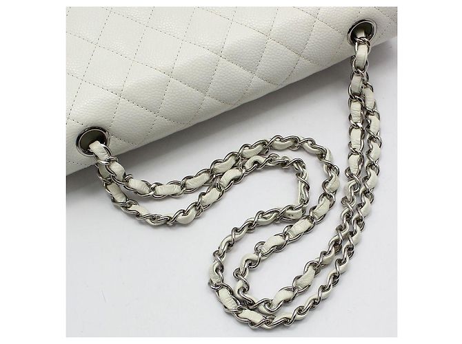 Chanel Borsa a tracolla classica White Caviar Silver Medium Bianco - vista 10
