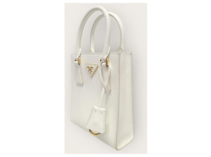 Prada White Gold-Plated Saffiano Galleria Mini Top Handle Tote Bag - view 2