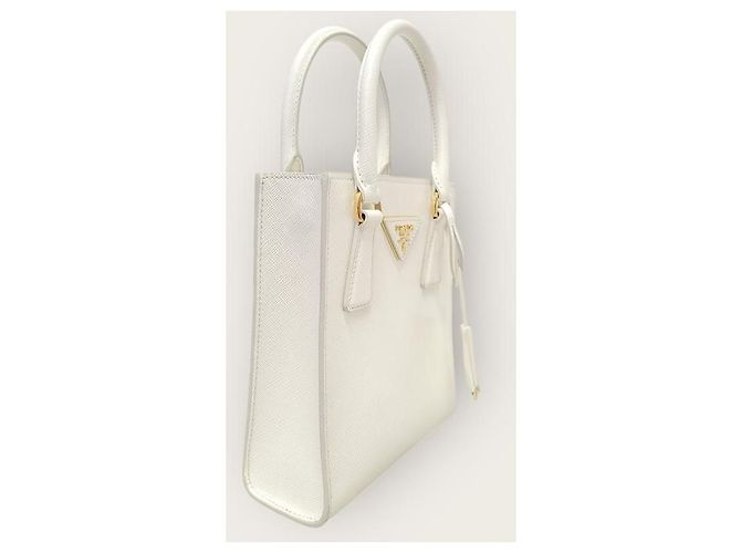 Prada White Gold-Plated Saffiano Galleria Mini Top Handle Tote Bag - view 3