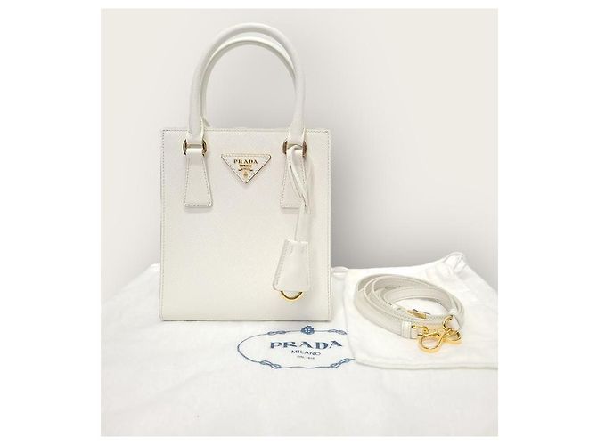 Prada White Gold-Plated Saffiano Galleria Mini Top Handle Tote Bag - view 7