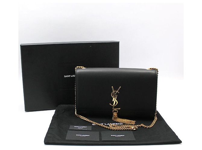 Saint Laurent Bolso de hombro Kate Medium Chain con borla y monograma dorado Negro - vista 2