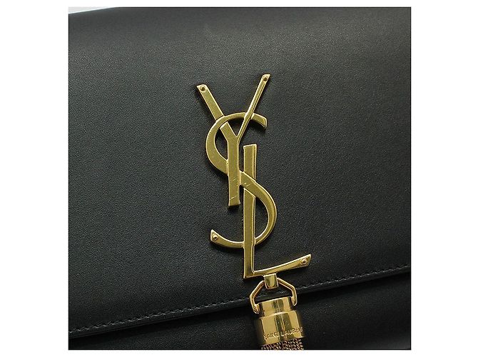 Saint Laurent Bolso de hombro Kate Medium Chain con borla y monograma dorado Negro - vista 7
