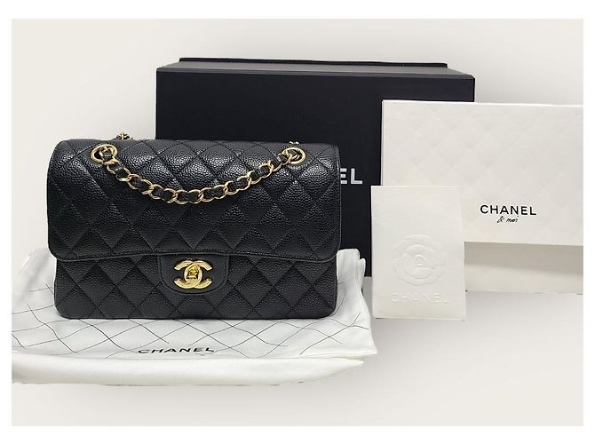 Chanel Borsa a Spalla Classic Flap in Caviar Gold Small Nero - vista 8