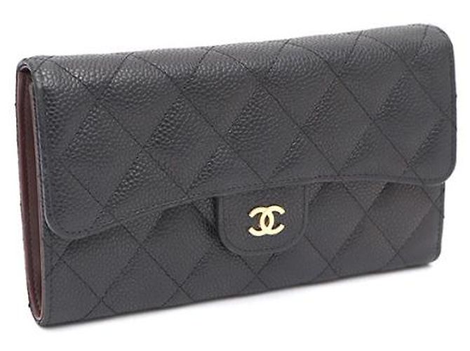 Chanel Portafoglio lungo da donna Black Caviar Gold CC Classic Flap Nero - vista 10