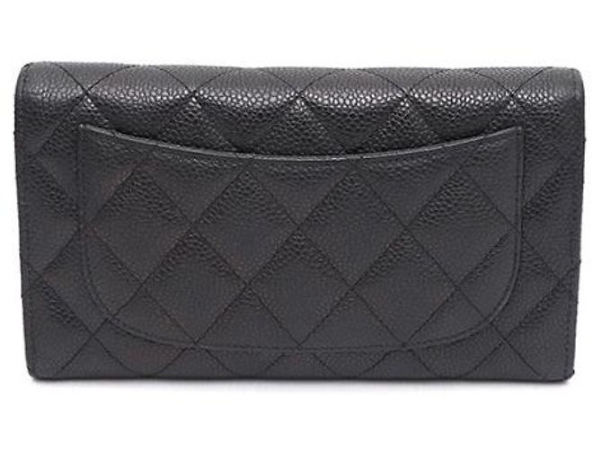 Chanel Portafoglio lungo da donna Black Caviar Gold CC Classic Flap Nero - vista 11