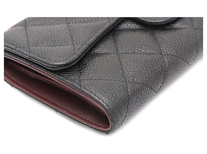Chanel Portafoglio lungo da donna Black Caviar Gold CC Classic Flap Nero - vista 13