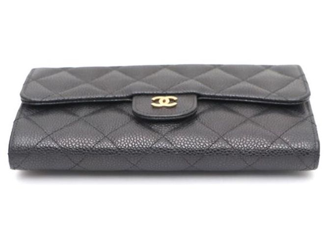 Chanel Portafoglio lungo da donna Black Caviar Gold CC Classic Flap Nero - vista 14