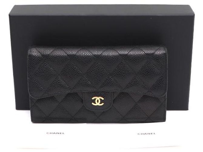 Chanel Portafoglio lungo da donna Black Caviar Gold CC Classic Flap Nero - vista 16