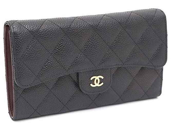 Chanel Portafoglio lungo da donna Black Caviar Gold CC Classic Flap Nero - vista 2