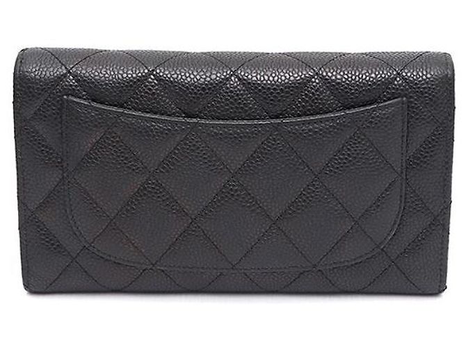 Chanel Portafoglio lungo da donna Black Caviar Gold CC Classic Flap Nero - vista 3