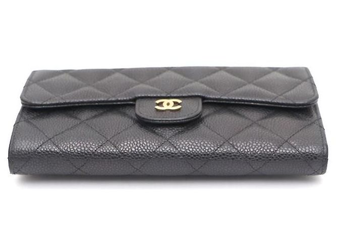 Chanel Portafoglio lungo da donna Black Caviar Gold CC Classic Flap Nero - vista 6