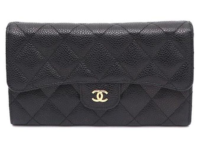 Chanel Portafoglio lungo da donna Black Caviar Gold CC Classic Flap Nero - vista 9