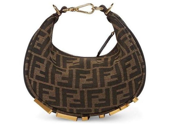 Fendi Mini borsa hobo in jacquard Graphy FF Marrone - vista 4