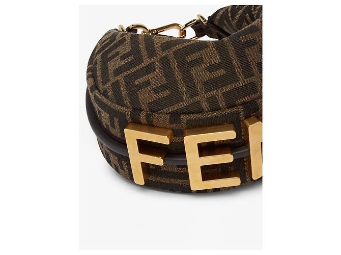 Fendi Mini borsa hobo in jacquard Graphy FF Marrone - vista 7
