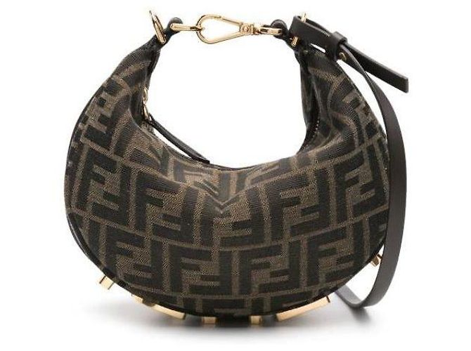 Fendi Mini borsa hobo in jacquard Graphy FF Marrone - vista 8