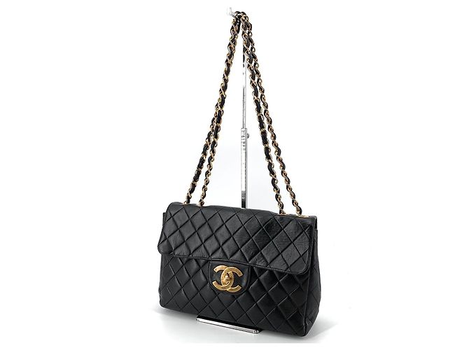 Chanel Borsa a tracolla Large Classic in agnello con logo Big CC Nero - vista 3