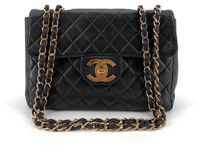 Chanel Borsa a tracolla Large Classic in agnello con logo Big CC Nero - vista 4
