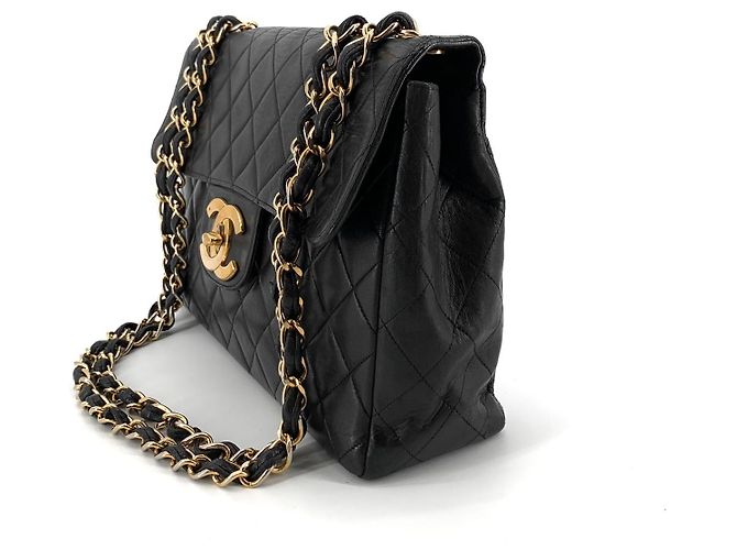 Chanel Borsa a tracolla Large Classic in agnello con logo Big CC Nero - vista 5