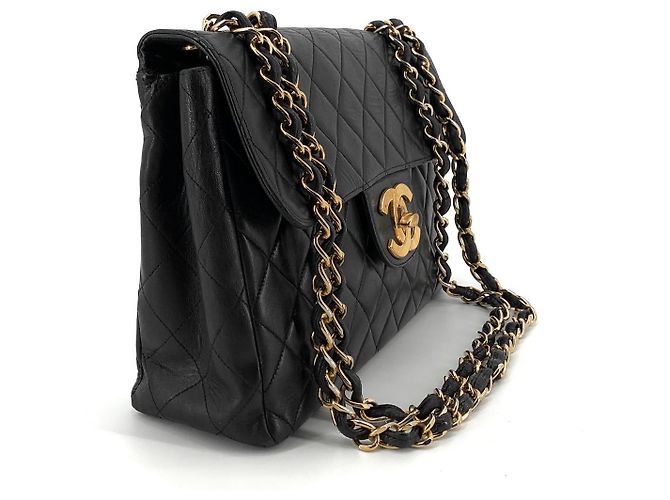 Chanel Borsa a tracolla Large Classic in agnello con logo Big CC Nero - vista 6