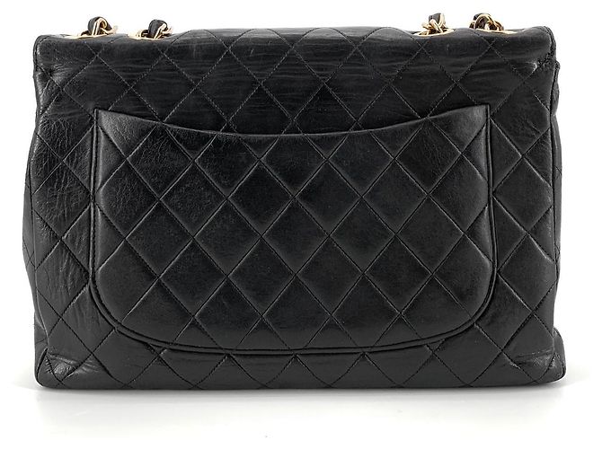 Chanel Borsa a tracolla Large Classic in agnello con logo Big CC Nero - vista 7