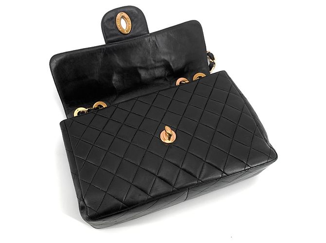 Chanel Borsa a tracolla Large Classic in agnello con logo Big CC Nero - vista 9