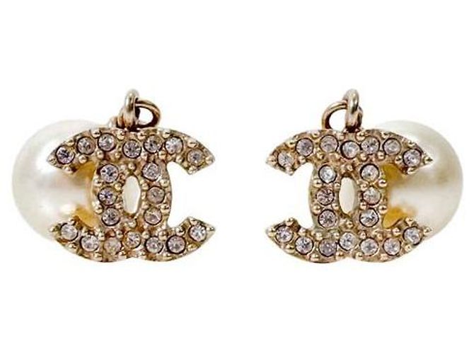 Chanel Orecchini pendenti con perle e cristalli logo CC per donna Oro D'oro - vista 2