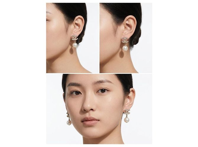 Chanel Orecchini pendenti con perle e cristalli logo CC per donna Oro D'oro - vista 4