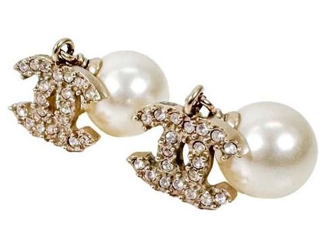 Chanel Orecchini pendenti con perle e cristalli logo CC per donna Oro D'oro - vista 5