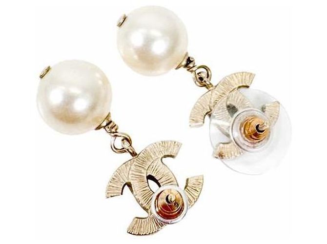 Chanel Orecchini pendenti con perle e cristalli logo CC per donna Oro D'oro - vista 7