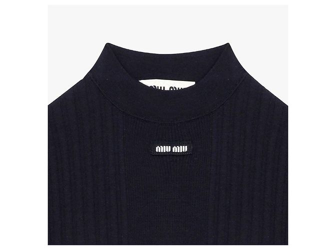Miu Miu Strick-Polo aus Rippstrick-Wolle für Damen Schwarz - Ansicht 6