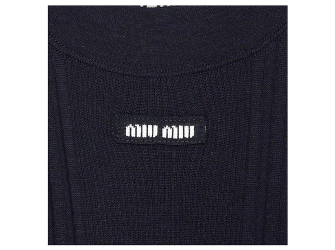Miu Miu Strick-Polo aus Rippstrick-Wolle für Damen Schwarz - Ansicht 7