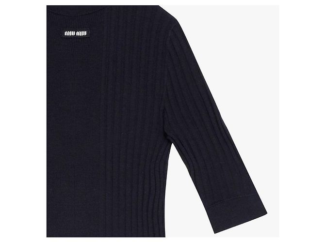 Miu Miu Strick-Polo aus Rippstrick-Wolle für Damen Schwarz - Ansicht 9