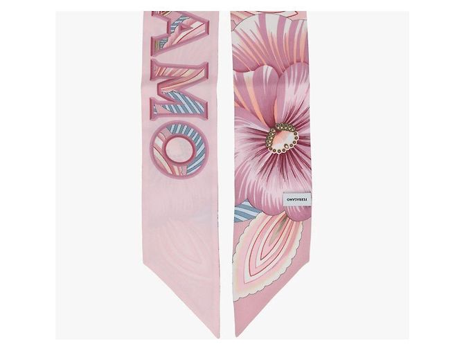 Salvatore Ferragamo Schmaler Seidenschal mit Brezza-Print Weiß - Ansicht 8